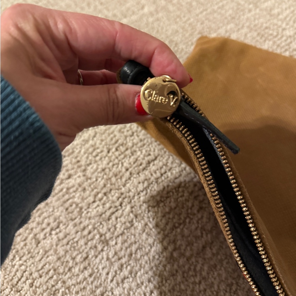 Clare V Foldover Suede Clutch with Black and Red Stripe - Picture 4 of 10